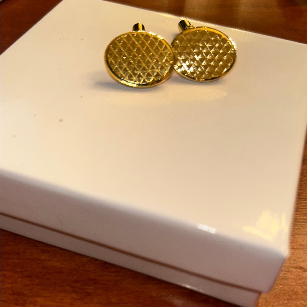 Christian Dior men’s gold tone  luxury cufflinks oval textured formal - Picture 2 of 6